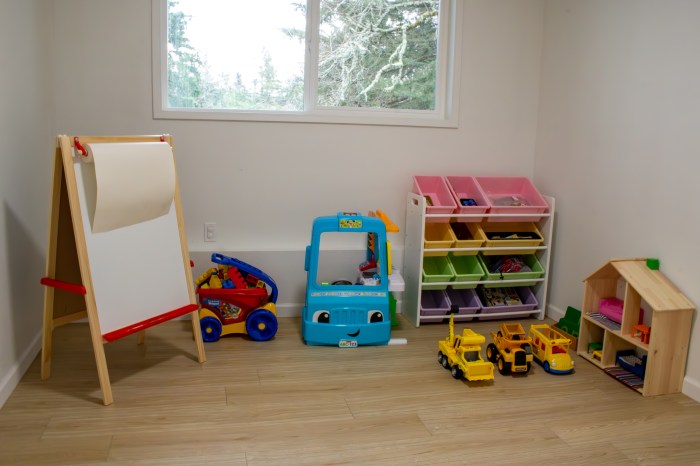 Toy shelf and easel in the playroom